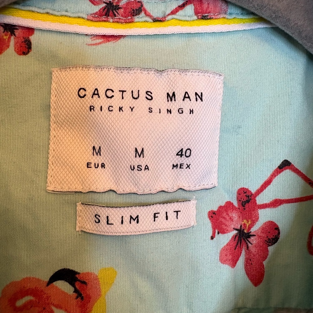 Cactus Man Ricky Singh Flamingo Print Shirt Slim Fit Tropical Resort Medium - Picture 3 of 6